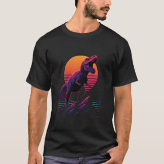 Retro Neon T-Rex Brult bij Zonsondergang T-shirt