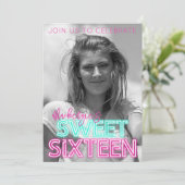 Retro Neon Teken met Zwart & Wit Foto Zoet 16 Kaart (Staand voorkant)
