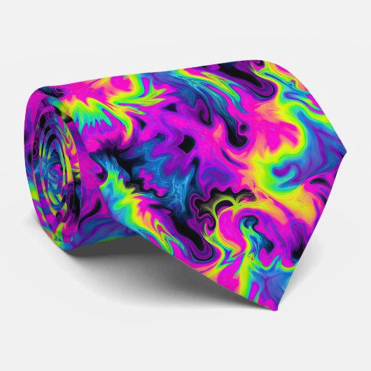 Retro Neon Tie-Dye Aangepaste Das (Opgerold)