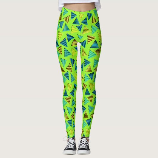Retro Neon Triangles Pattern van 80/90 Leggings (Voorkant)