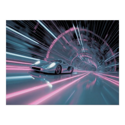 Retro Neon Tunnel Snelheid Auto Kunst Perfect Poster (Voorkant)