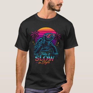 Retro Neon Turtle Vaporwave Art T-shirt