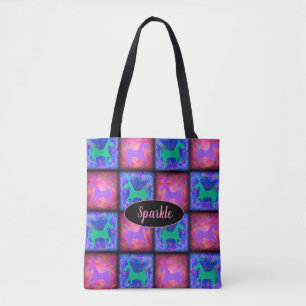 Retro Neon Unicorn controleert blauwe roze stijl Tote Bag