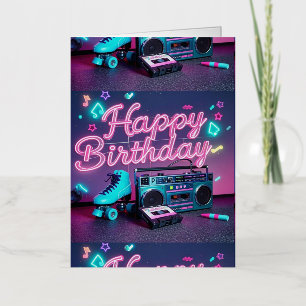 Retro neon Verjaardag bord in roze en turquoise Folie Wenskaart