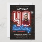 Retro Neon Verrassing 40e Verjaardagsfeestje Kaart (Voorkant)