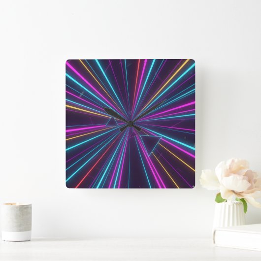 Retro Neon Wall Clock – 80s Futuristic Design Vierkante Klok (Huis)