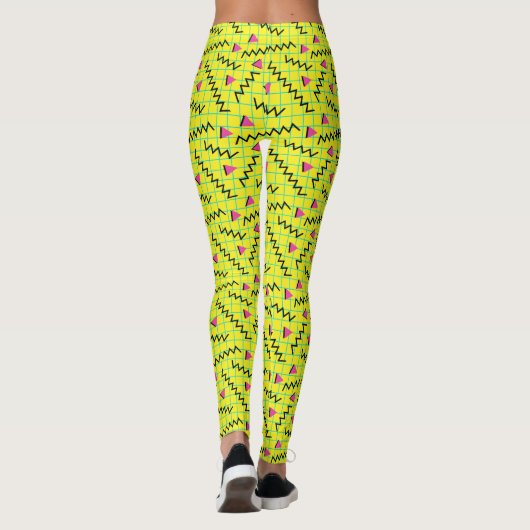 Retro Neon Yellow Doddle Pattern van 80/90 Leggings (Achterkant)