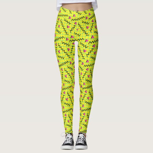 Retro Neon Yellow Doddle Pattern van 80/90 Leggings (Voorkant)