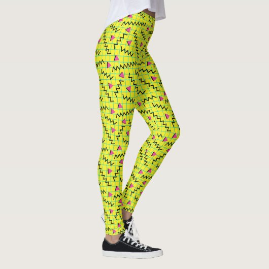 Retro Neon Yellow Doddle Pattern van 80/90 Leggings (Rechts)