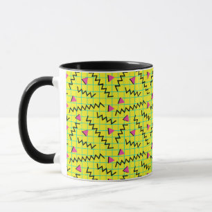 Retro Neon Yellow Doodle Pattern van 80 en 90 Mok
