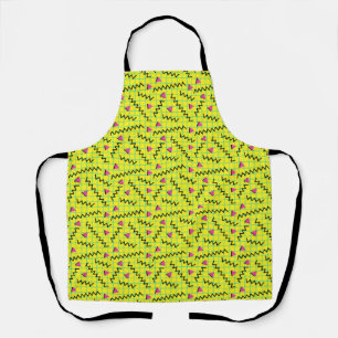 Retro Neon Yellow Doodle Pattern van 80 en 90 Schort