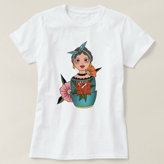Retro Nesting Doll Tattoo T-shirt (Design voorkant)