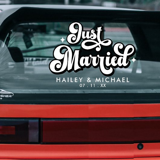 Retro net getrouwd bruiloft raamsticker