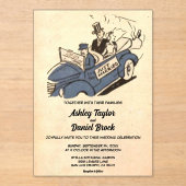  retro net getrouwd paar komische bruiloft acryl uitnodigingen (Voorkant)