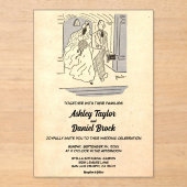  retro net getrouwd paar komische bruiloft acryl uitnodigingen (Voorkant)