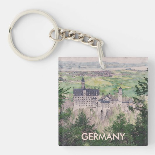 Retro Neuschwanstein kasteel in Duitsland Sleutelhanger (Voorkant)