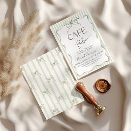 Retro Neutral Bow Cafe Bebe Coffee Baby Shower Kaart