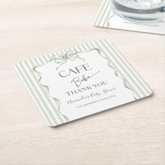 Retro Neutral Bow Cafe Bebe Coffee Baby Shower Kartonnen Onderzetters (Schuin)