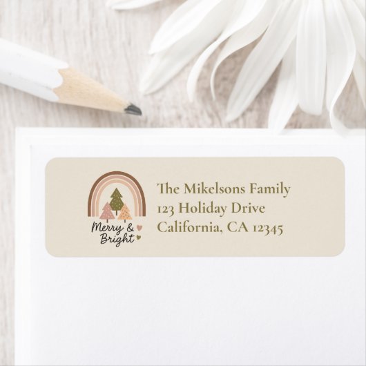 Retro Neutral Rainbow Merry & Bright  Etiket (Insitu)