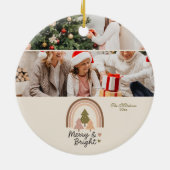 Retro Neutral Rainbow Merry & Bright  Keramisch Ornament (Achterkant)