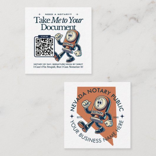 Retro Nevada Notaris Openbare QR Code Fun Vierkante Visitekaartje (Voorkant / Achterkant)