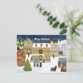 Retro New England Village kerstpostkaart Briefkaart (Staand voorkant)