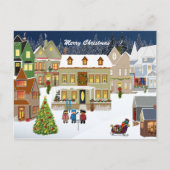 Retro New England Village kerstpostkaart Briefkaart (Voorkant)