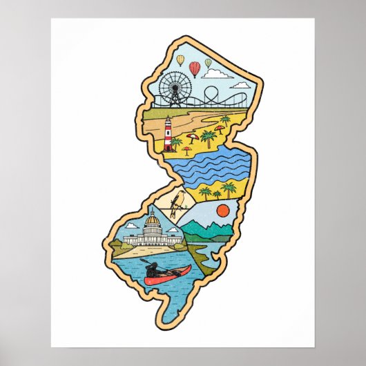 Retro New Jersey Cape May Atlantic City Souvenir Poster (Voorkant)