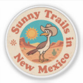 Retro New Mexico Badge_ Roadrunner met rijzende zo Sticker (Voorkant)