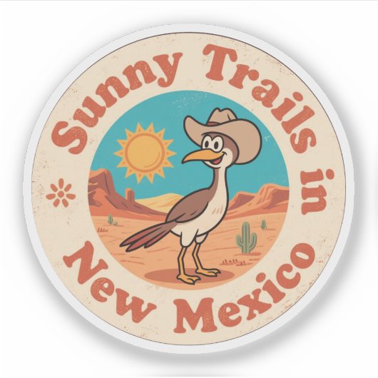 Retro New Mexico Badge_ Roadrunner met rijzende zo Sticker (Voorkant)