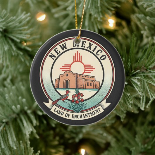 Retro New Mexico Land of Enchantment-badge Keramisch Ornament (Boom)