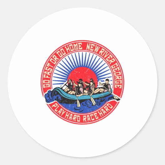 Retro New River George Rafting  Ronde Sticker (Voorkant)