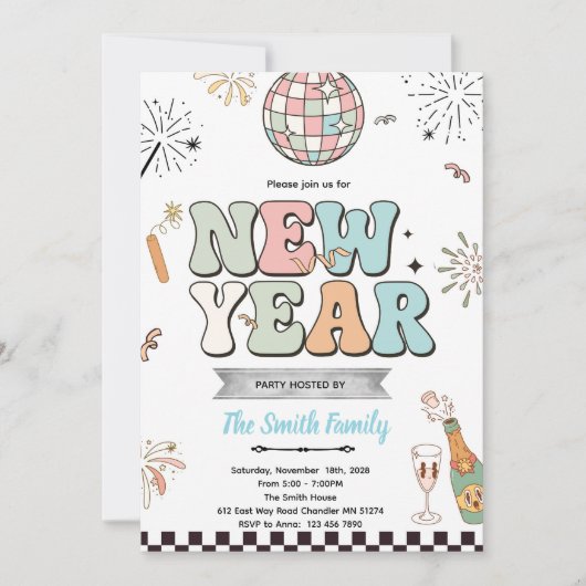 Retro new year party invitation kaart (Voorkant)