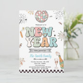 Retro new year party invitation kaart (Staand voorkant)