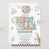 Retro new year party invitation kaart (Voorkant / Achterkant)