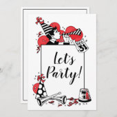 Retro New Year's Celebration Let's Party Kaart (Voorkant / Achterkant)