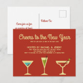 Retro New Years Eve Party Uitnodiging Briefkaart (Voorkant / Achterkant)