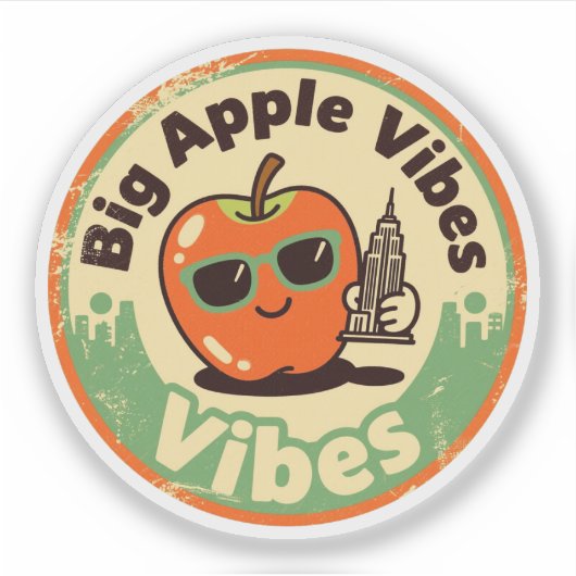 Retro New York_ Appel met Empire State Building Sticker (Voorkant)