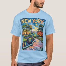 Retro New York Central Park Van Gogh Cityscape Art T-shirt