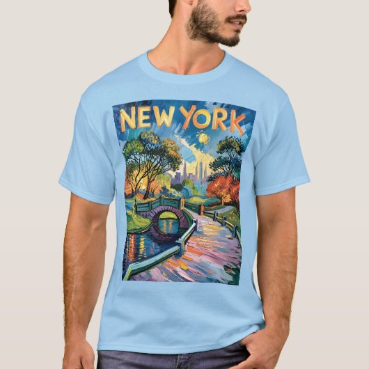 Retro New York Central Park Van Gogh Cityscape Art T-shirt (Voorkant)