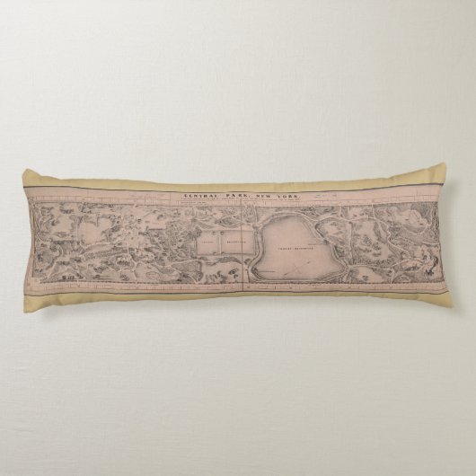 Retro New York City Central Park Map 1880s Pillow Lichaamskussen (Achterkant)