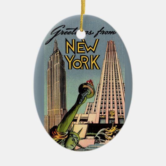 Retro New York City Groet Keramisch Ornament (Voorkant)