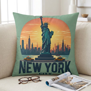 Retro New York City Silhouet met Standbeeld van de Kussen