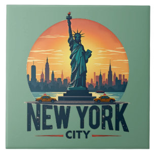 Retro New York City Silhouette met Standbeeld van Tegeltje