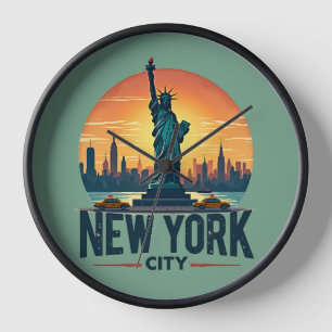 Retro New York City Skyline met Vrijheidsbeeld