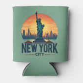 Retro New York City Skyline met Vrijheidsbeeld Blikjeskoeler (Voorkant)
