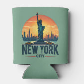 Retro New York City Skyline met Vrijheidsbeeld Blikjeskoeler (Achterkant)