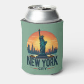 Retro New York City Skyline met Vrijheidsbeeld Blikjeskoeler (Blikje Achterkant)