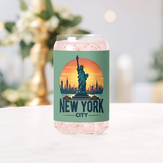 Retro New York City Skyline met Vrijheidsbeeld Blikvorm Glas (Insitu (Huwelijk))