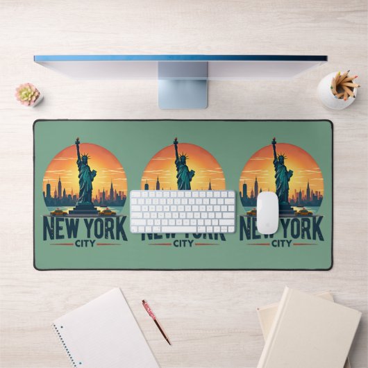 Retro New York City Skyline met Vrijheidsbeeld Bureaumat (Kantoor 1)